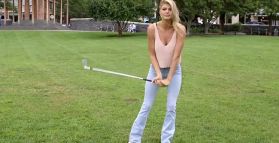 Leonardo DiCaprio’s model girlfriend Kelly Rohrbach flaunts her golf skills